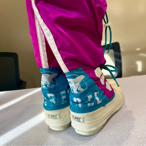VTG 90s Sorel Freestyle Tall Lined Snow Boots Pink Teal White Women’s Size 8 - Picture 4 of 7